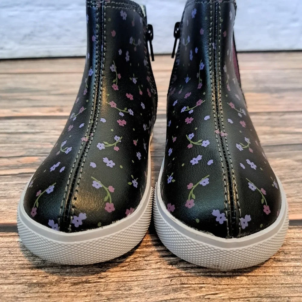 See Kai Run Girls Black Floral High Top Sneakers Ankle Boots Size 6 Toddler
